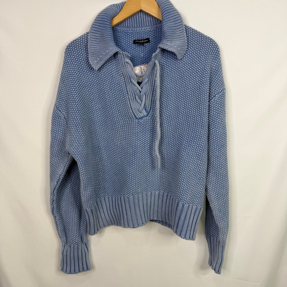 Flag & Anthem Lila Washed Pullover Sweater Womens Medium Blue NWT - Picture 2 of 8